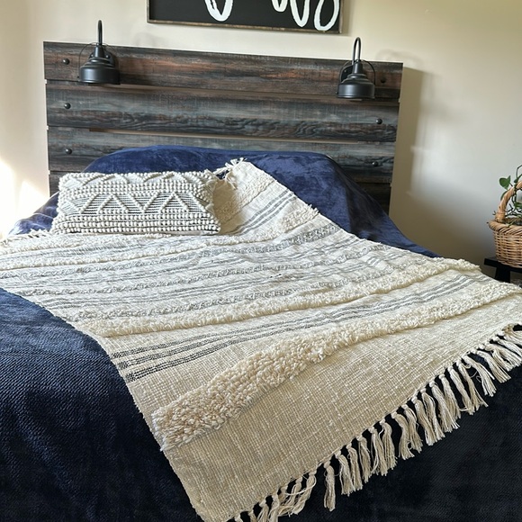Other - Boho Throw blanket and matching pillow blanket, 100% cotton, black-cream NWOT